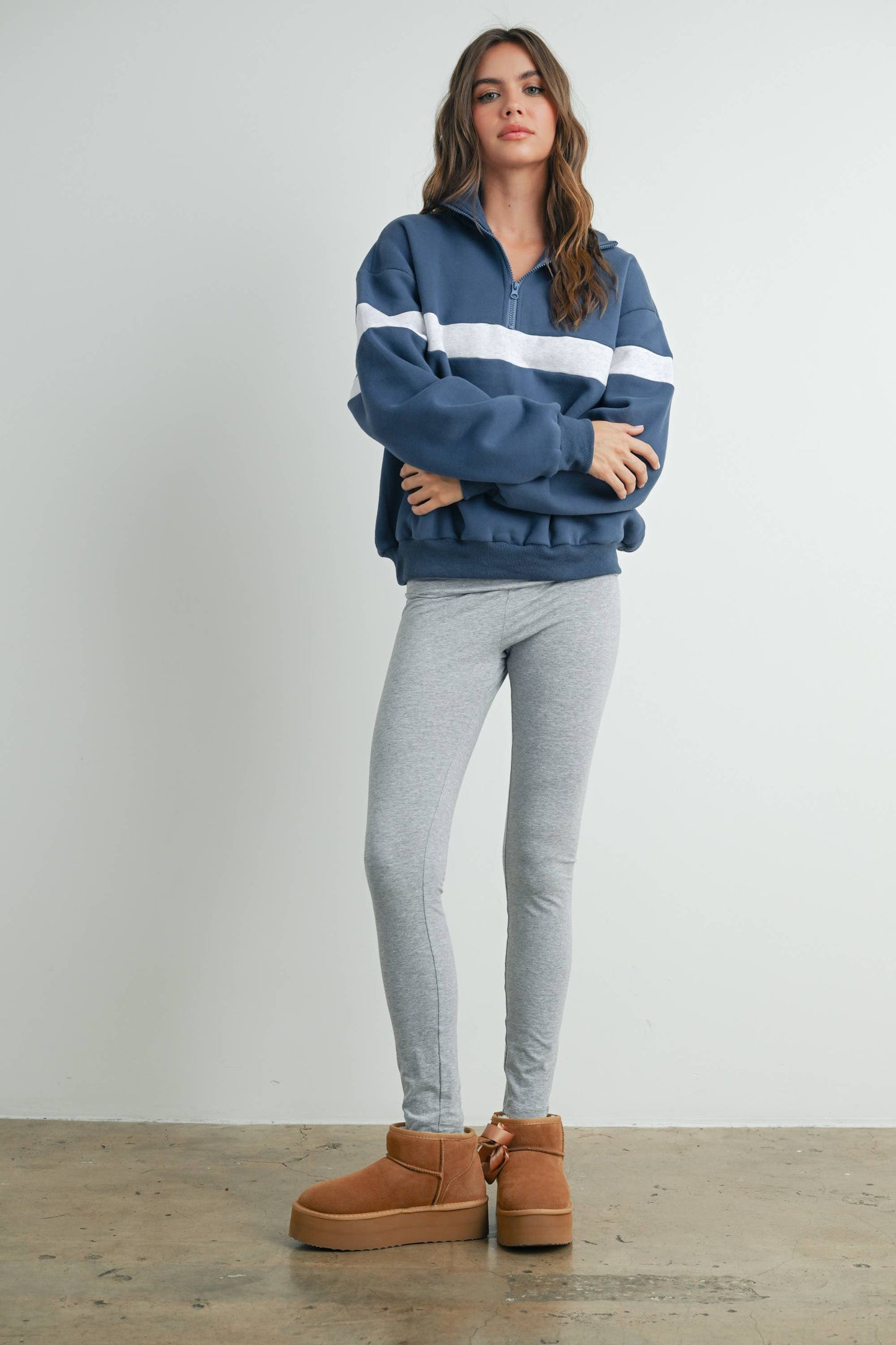 Two-Toned Half Zip Collar Sweatshirt - BMT7535