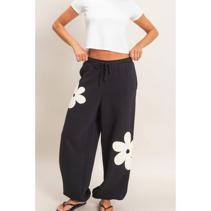 Floral Applique Drawstring Jogger Pants
