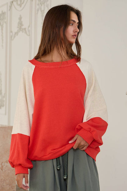 T2460 Contrast Detail French Terry Sweatshirt Top