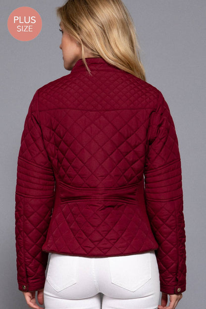 [PLUS SIZE] Suede Piping Detail Rib Quilted Padding Jacket