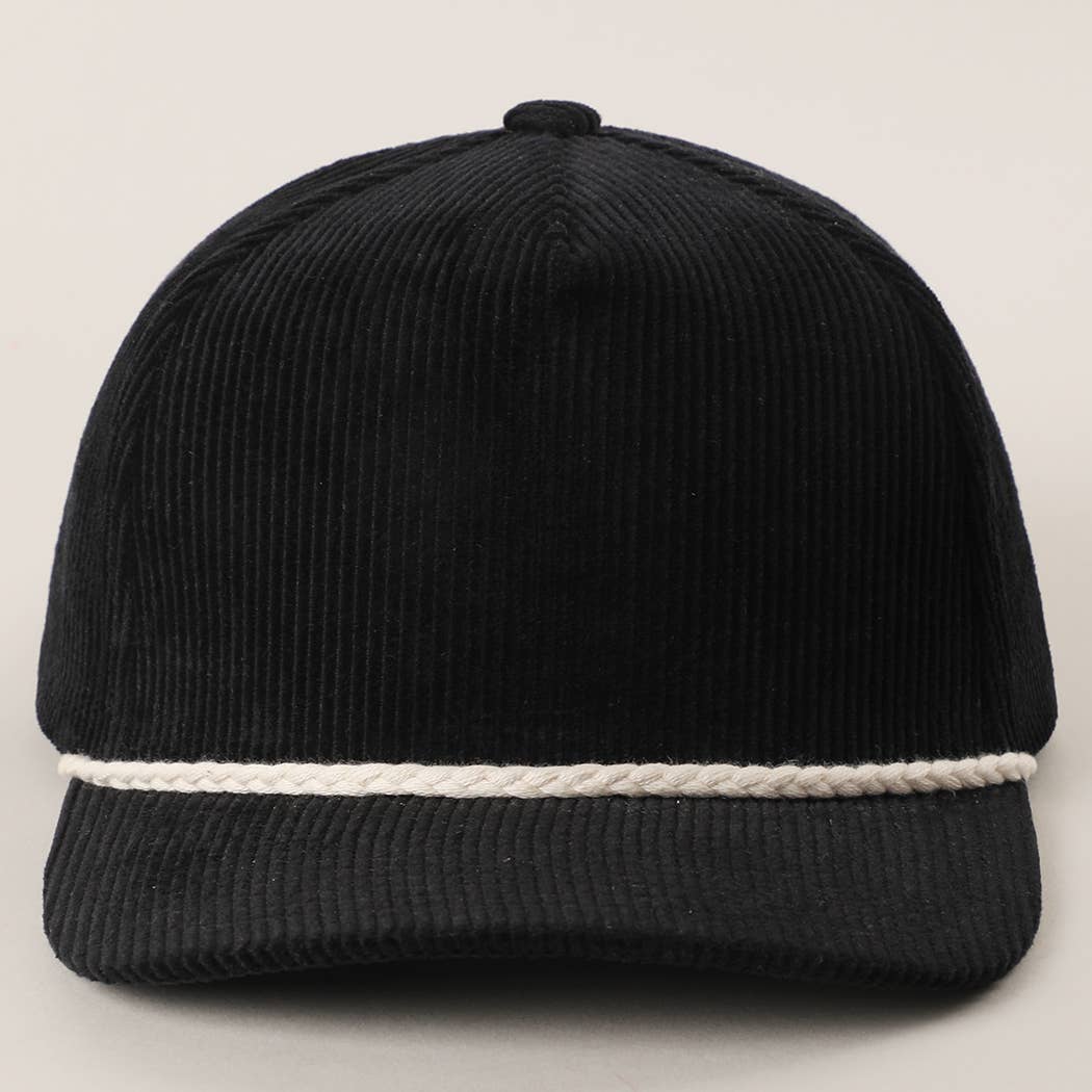 Solid Color Corduroy 5 Panel Rope Trucker Hat