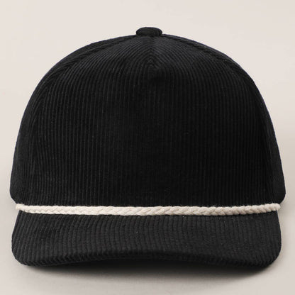 Solid Color Corduroy 5 Panel Rope Trucker Hat