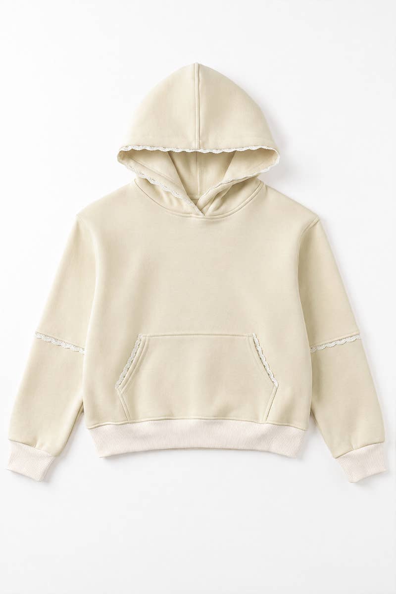 GKJ-Q27-38870B-BEI Girl's Pullover Hoodie w/Crochet Trim