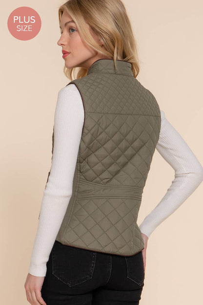 Suede Piping Quilted Padding Vest