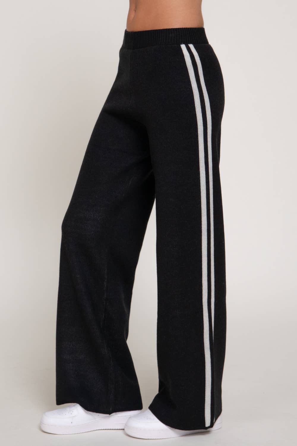 Straight Leg Knit Pants with Contrasting Side Stripes