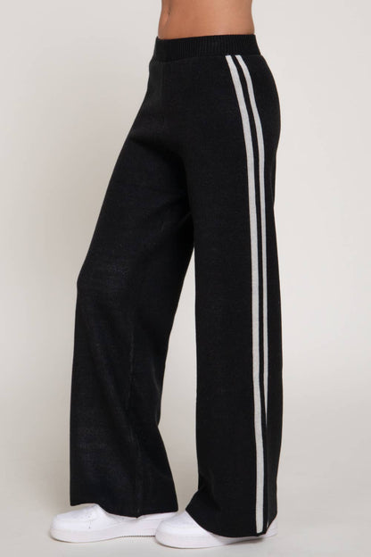 Straight Leg Knit Pants with Contrasting Side Stripes