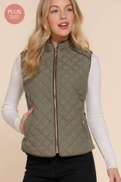 Suede Piping Quilted Padding Vest