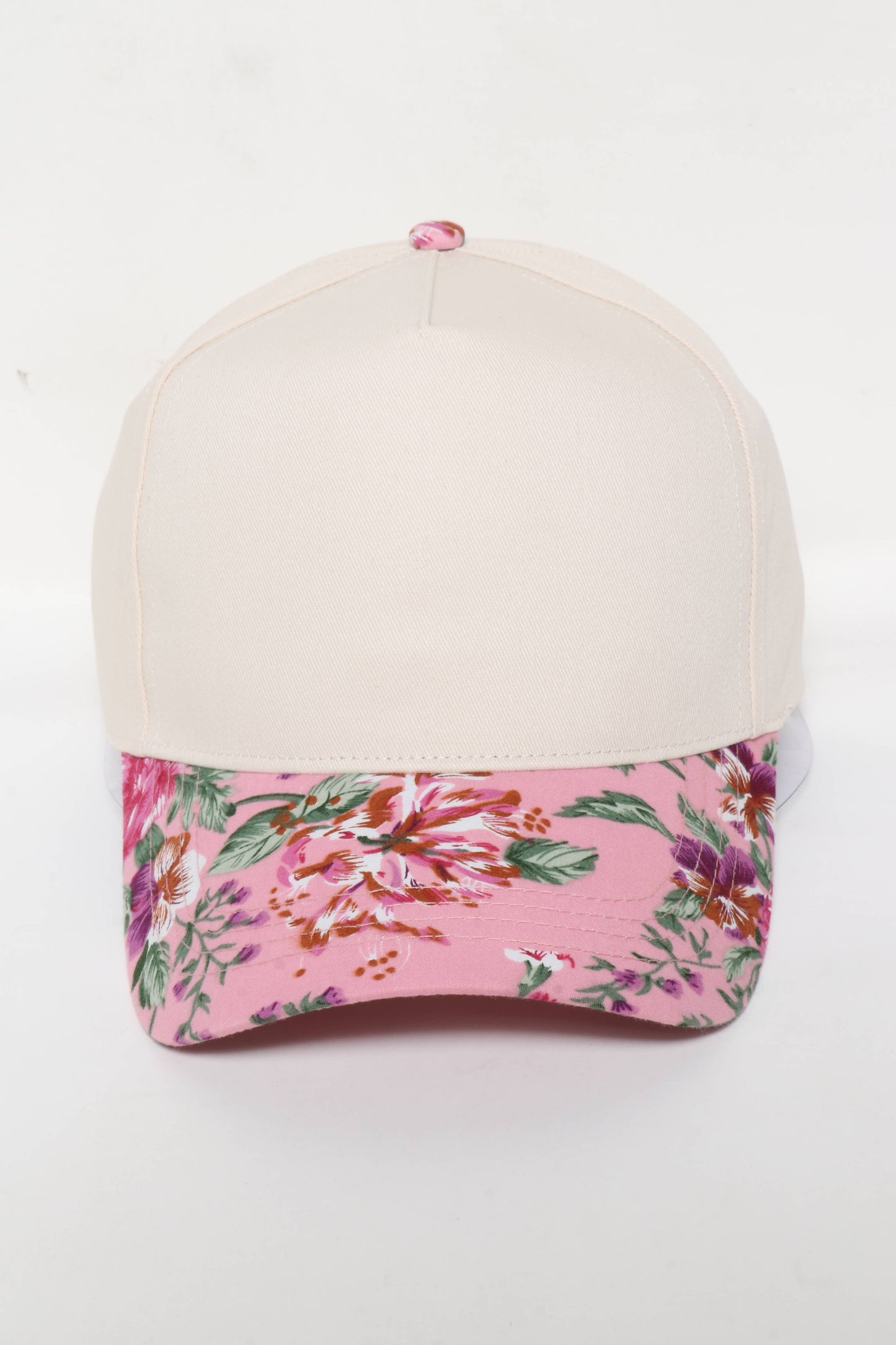 Floral Print Brim 5 Panel Two Tone Baseball Cap