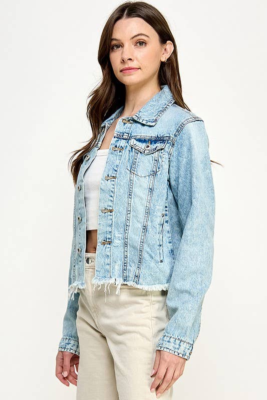 Plus Ladies Denim Jack with Distressed