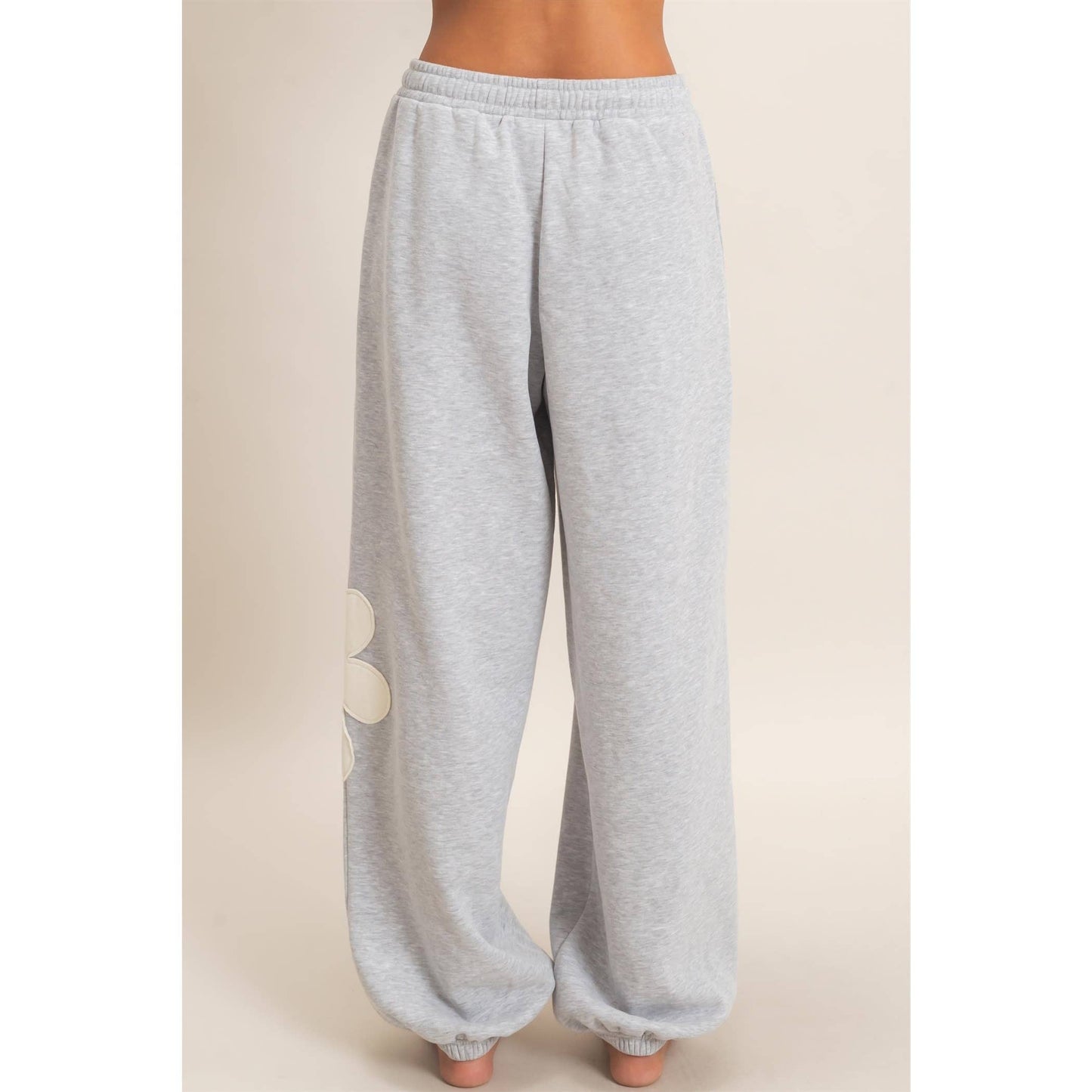 Floral Applique Drawstring Jogger Pants