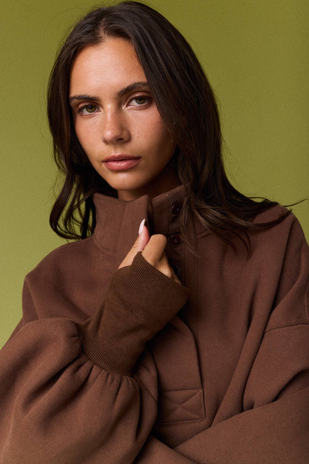 PT18729 - High Collar Half Button-Up Relaxed Fit Pullover