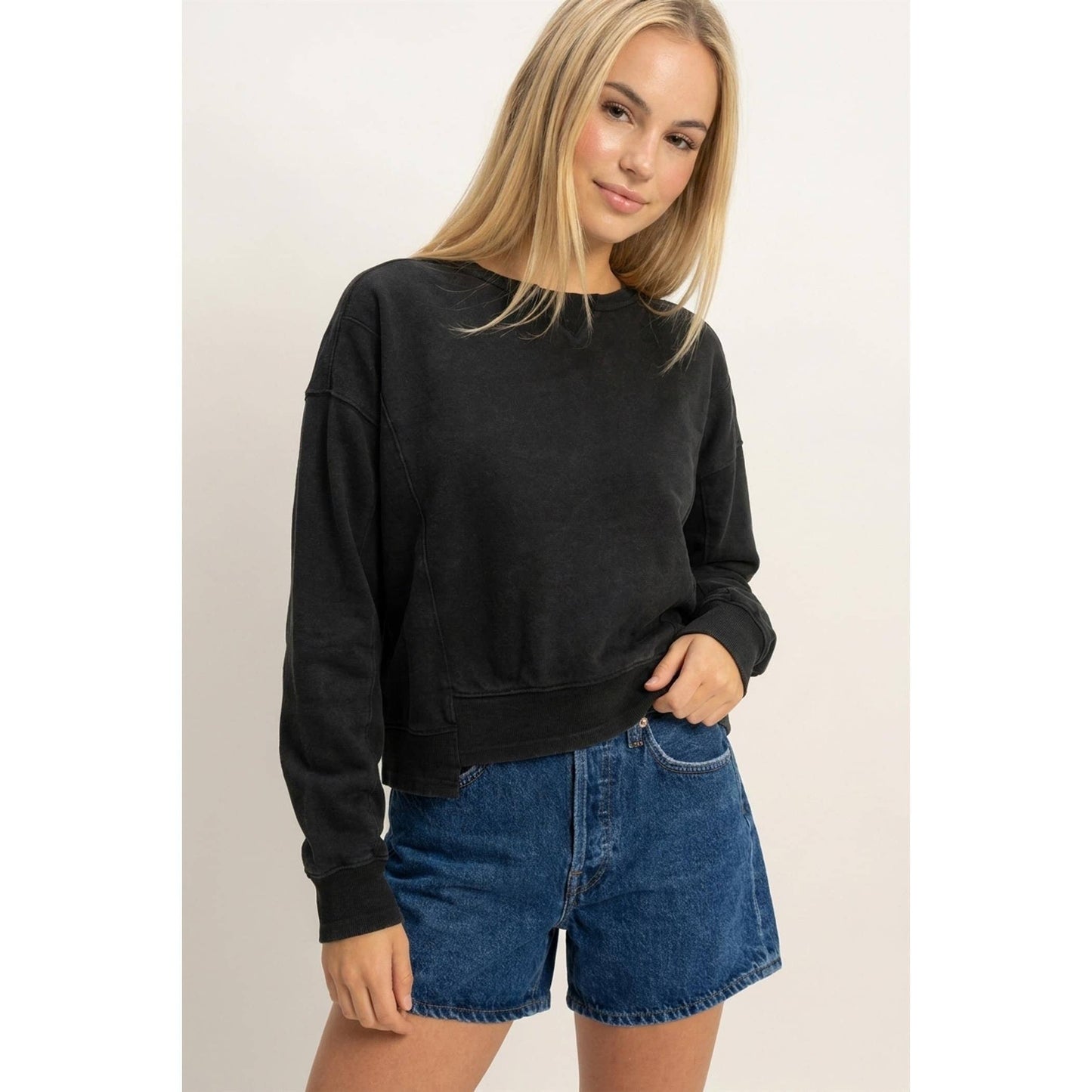 Acid Wash Seam Detail Crew Neck Sweatshirt