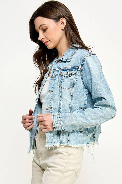 Plus Ladies Denim Jack with Distressed