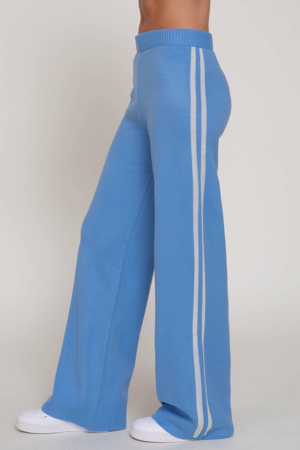 Straight Leg Knit Pants with Contrasting Side Stripes