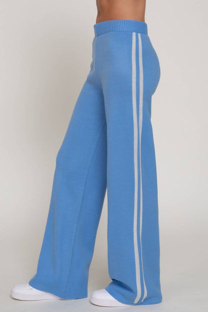 Straight Leg Knit Pants with Contrasting Side Stripes
