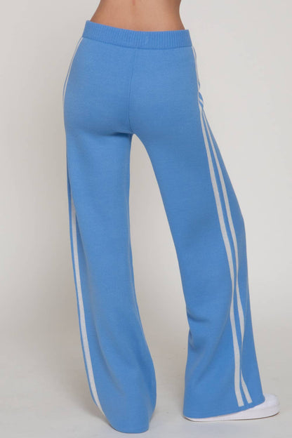 Straight Leg Knit Pants with Contrasting Side Stripes