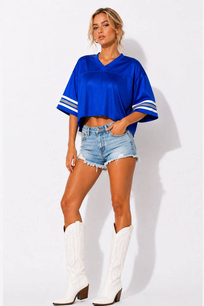 Womens Oversized Cropped Classic Mesh Football Jersey