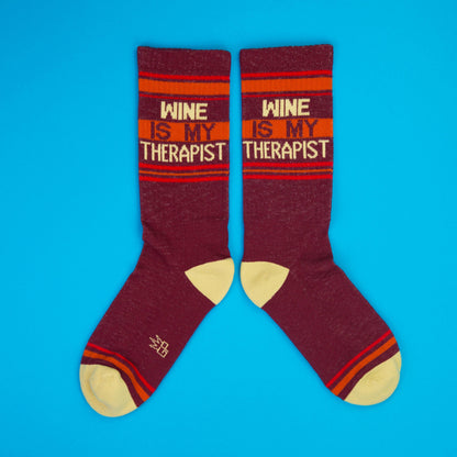 Wine is My Therapist Gym Crew Socks - Wine Lover Gift