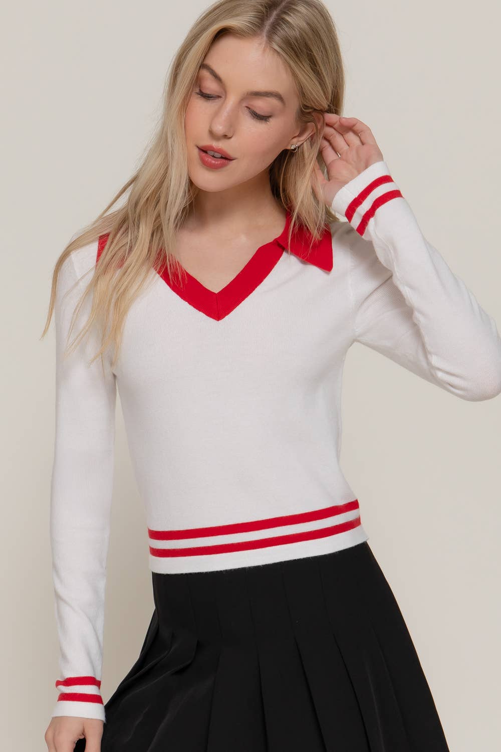 Long Sleeve Stripe Polo Sweater