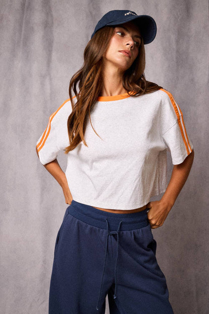 PT19904 - Contrast Trim Cropped Tee