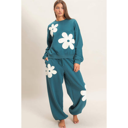Floral Applique Crew Neck Sweatshirt
