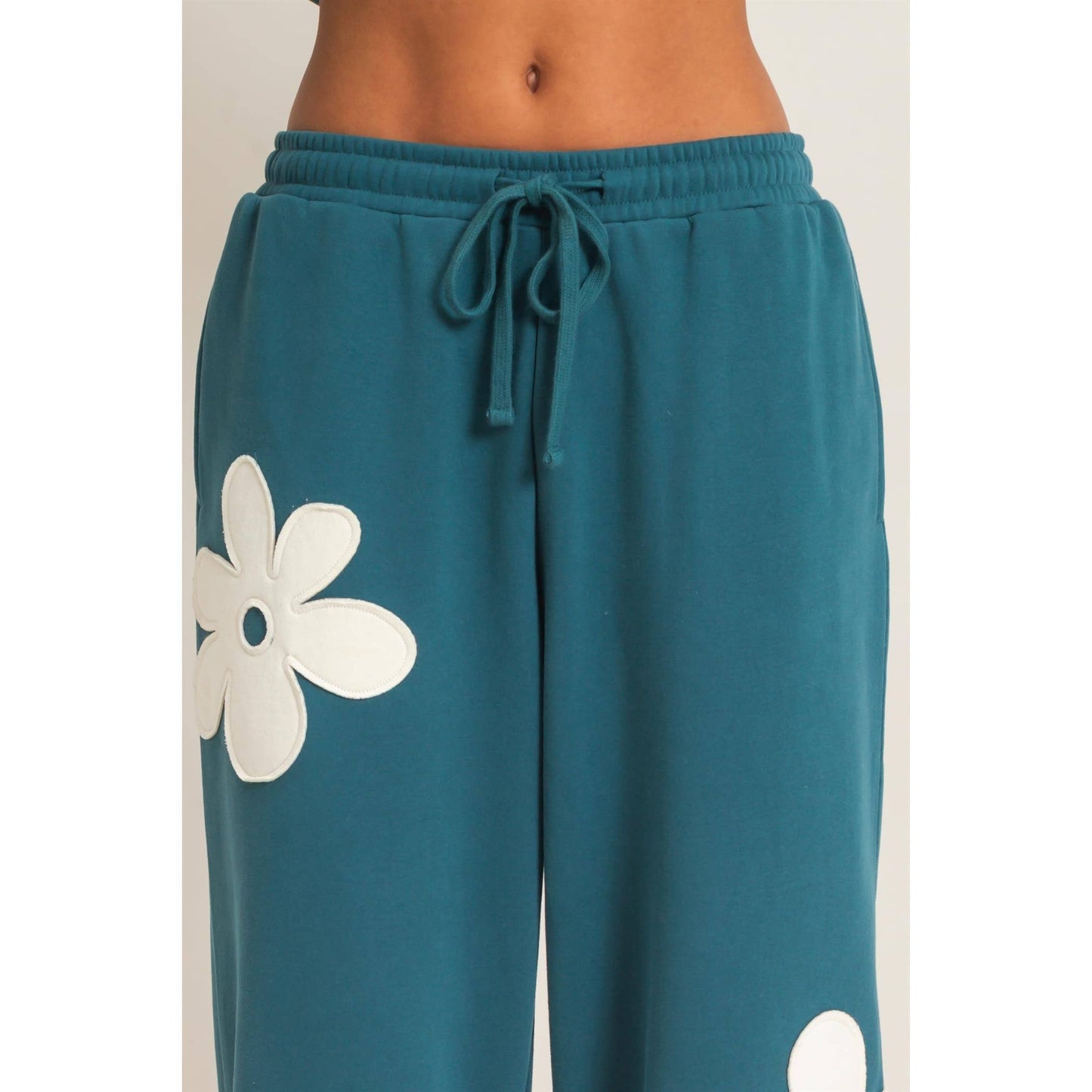 Floral Applique Drawstring Jogger Pants