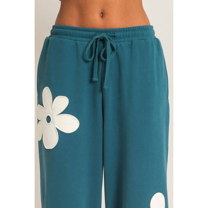 Floral Applique Drawstring Jogger Pants