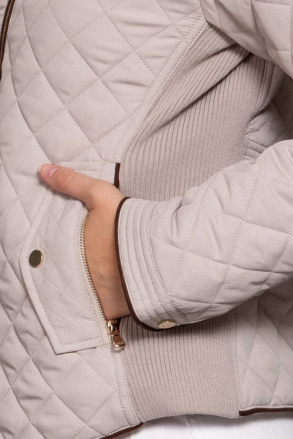 [PLUS SIZE] Suede Piping Detail Rib Quilted Padding Jacket