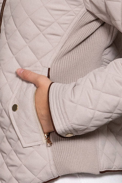 [PLUS SIZE] Suede Piping Detail Rib Quilted Padding Jacket