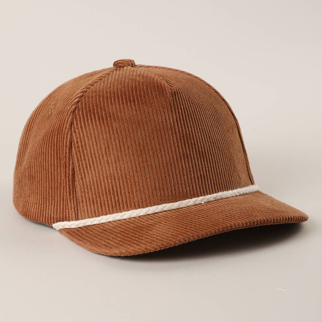 Solid Color Corduroy 5 Panel Rope Trucker Hat