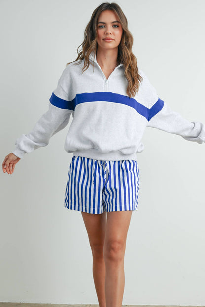 Two-Toned Half Zip Collar Sweatshirt - BMT7535