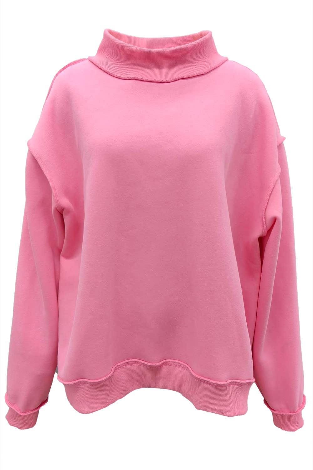 IT2594-BLANK2 Solid Reversible Mock Neck Sweatshirt Top