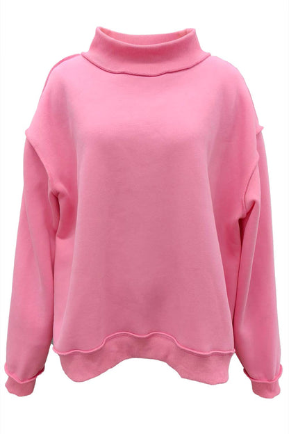 IT2594-BLANK2 Solid Reversible Mock Neck Sweatshirt Top