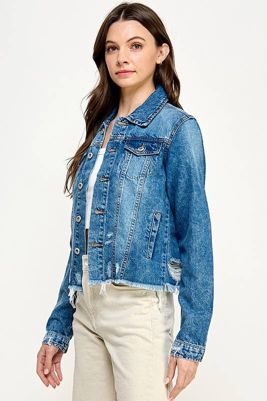 Plus Ladies Denim Jack with Distressed
