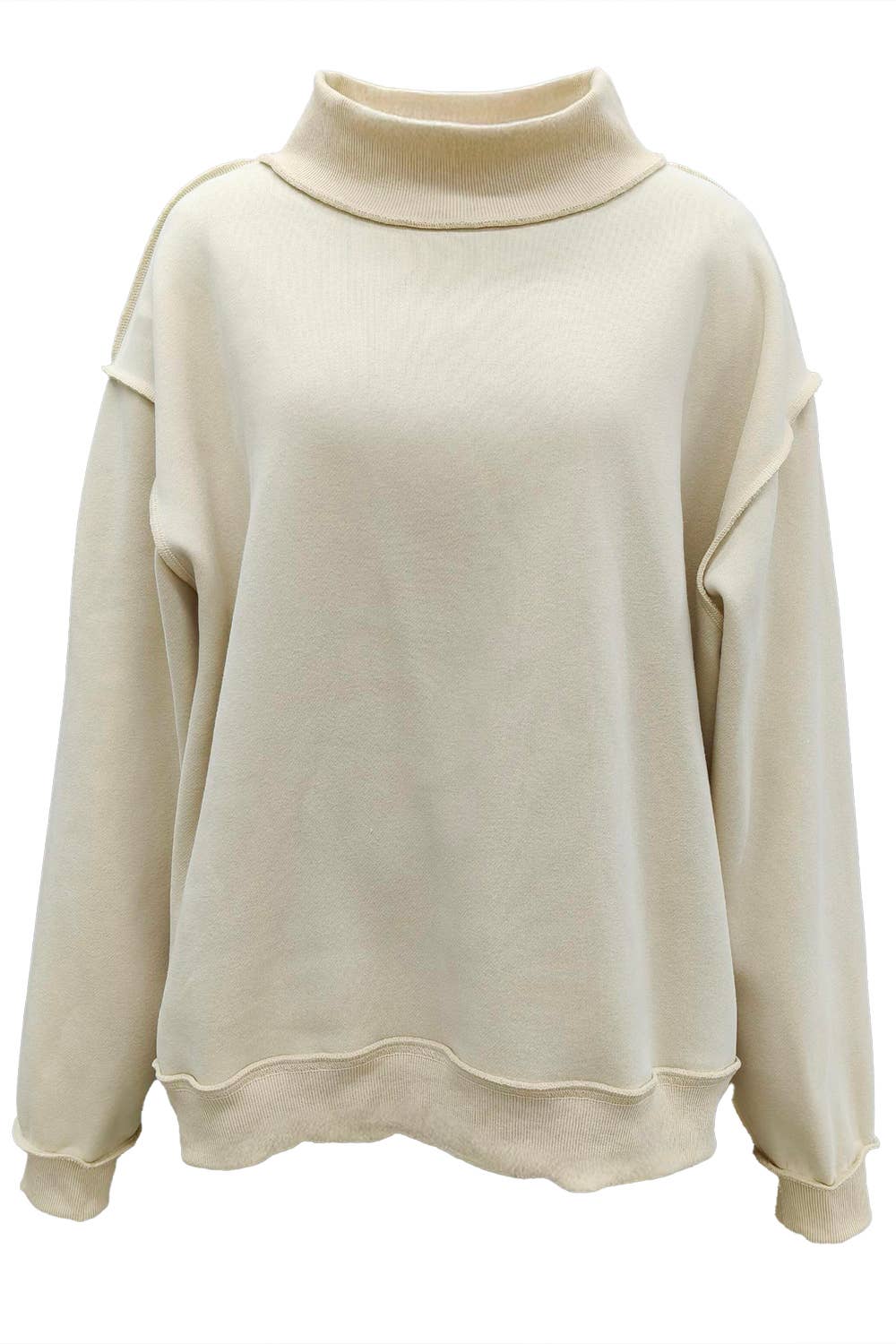 IT2594-BLANK2 Solid Reversible Mock Neck Sweatshirt Top