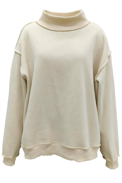 IT2594-BLANK2 Solid Reversible Mock Neck Sweatshirt Top