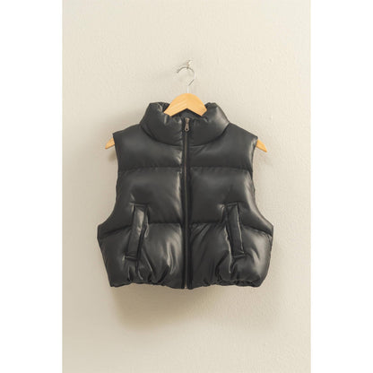 Faux Leather Cropped Puffer Vest