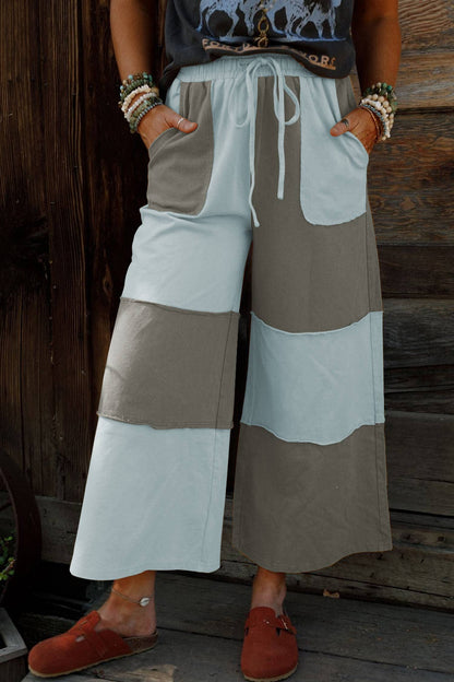 66 High Waist Color Block Patchwork Wide Leg Pants (S-XL)