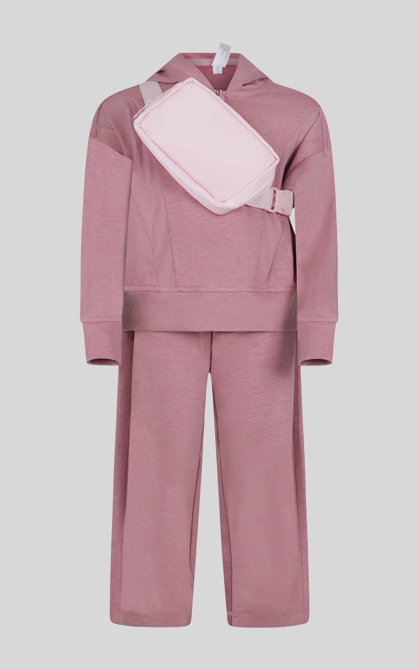 Little Girls Half Zip Hoodie, Wide Leg Pant, Fanny Bag  Set