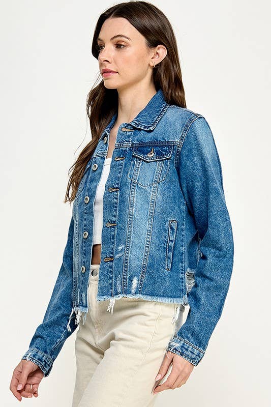 Plus Ladies Denim Jack with Distressed