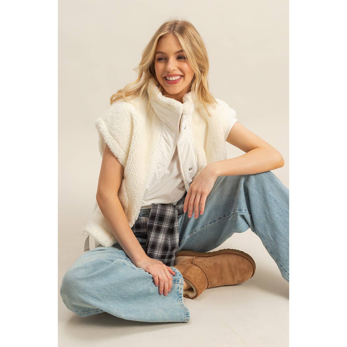 Cozy Mock Neck Sherpa Vest Jacket