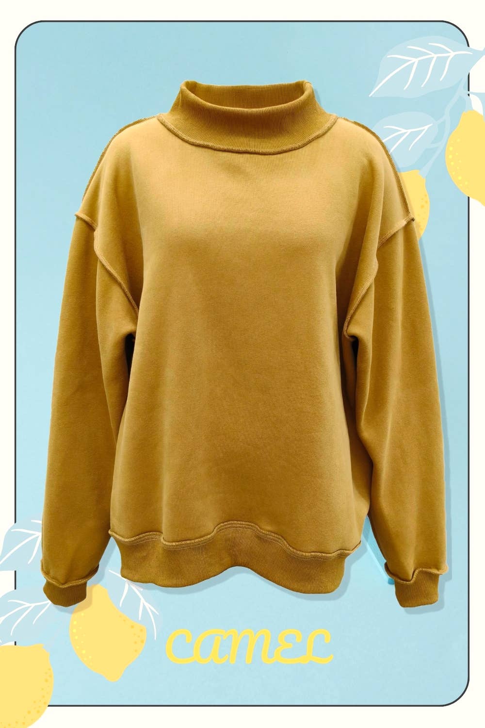 IT2594-BLANK2 Solid Reversible Mock Neck Sweatshirt Top