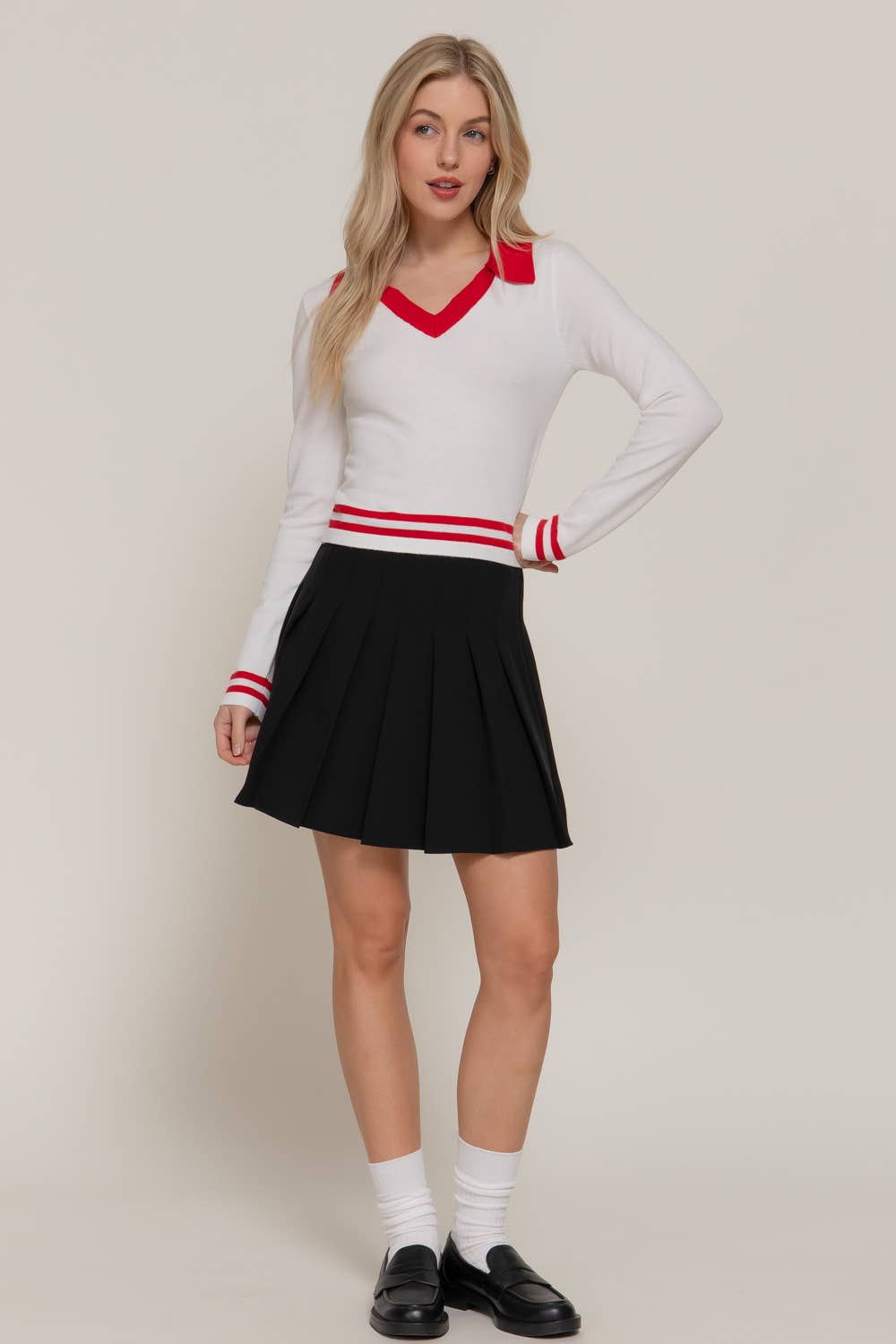 Long Sleeve Stripe Polo Sweater