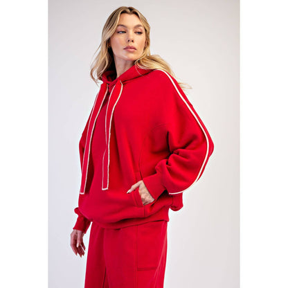 FLEECED TERRY OVERSIZED PIPING HOODIE