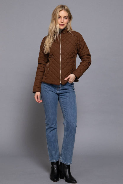 Suede Piping Detail Rib Quilted Padding Jacket