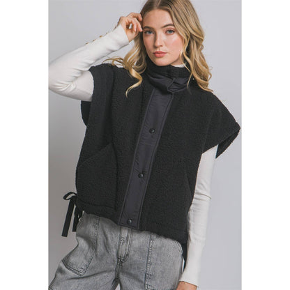 Sherpa Oversized Vest Button Tabs with Pockets