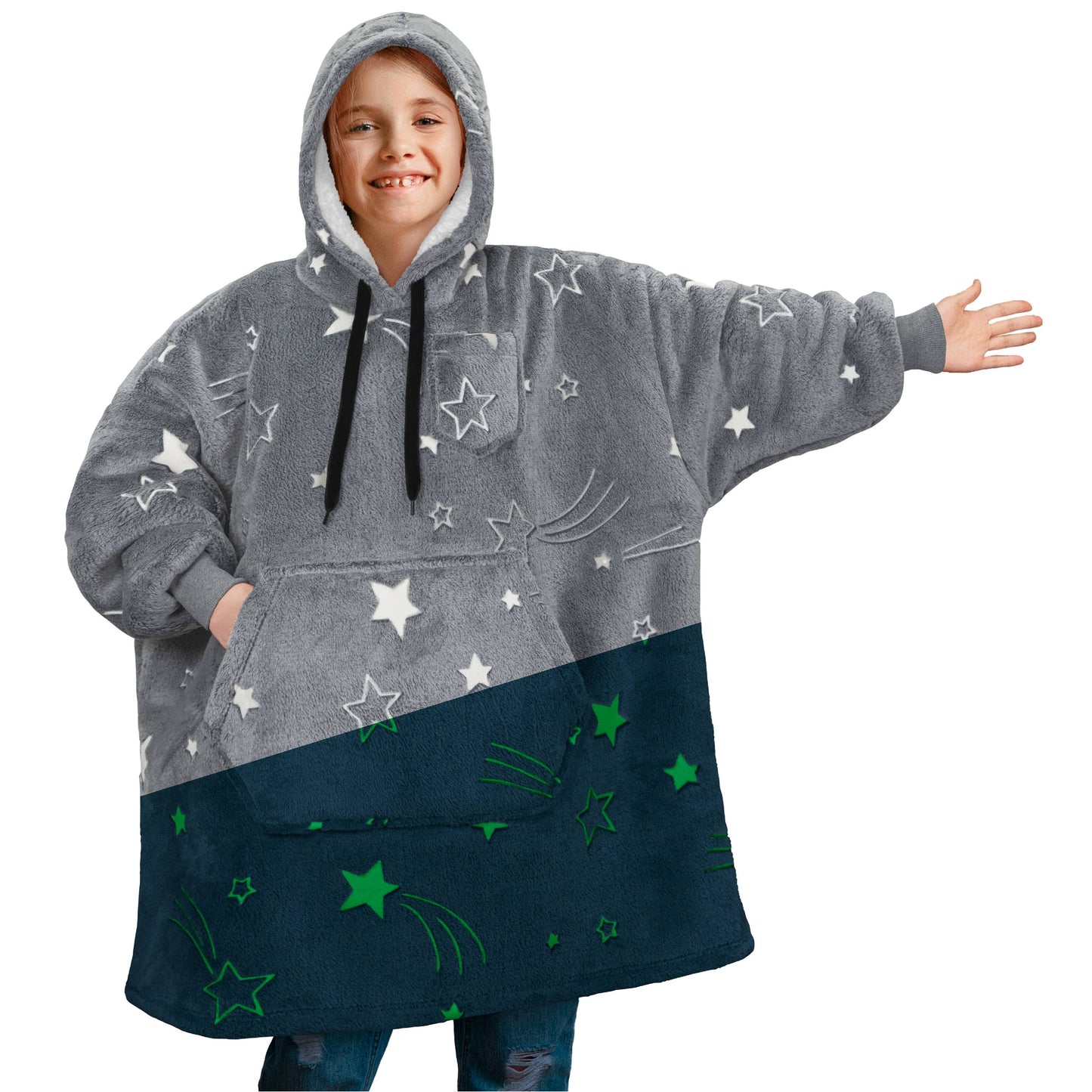 Kid's Chest Pocket Sherpa Hoodie Blanket - Kangaroo Pocket