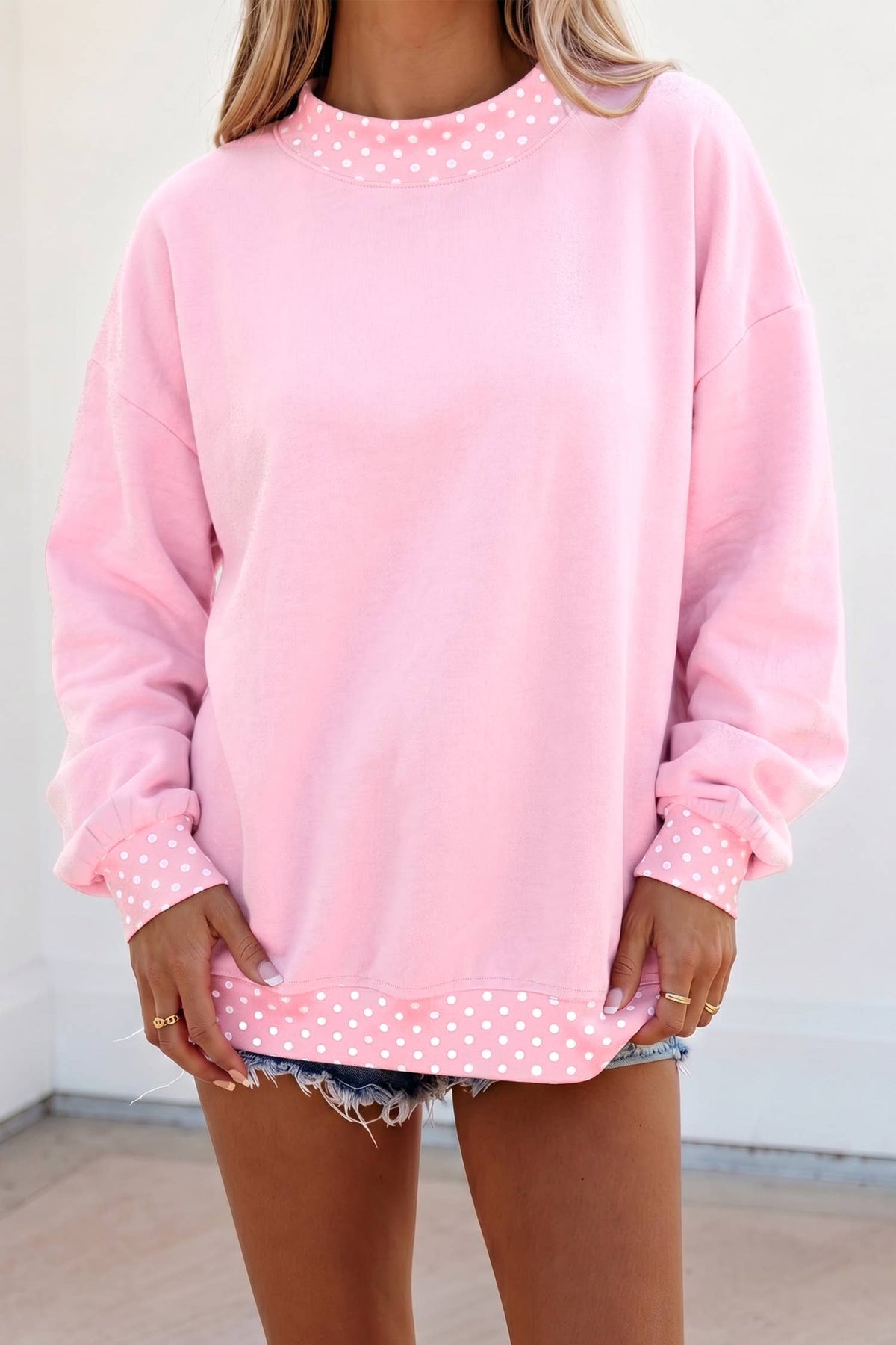 66 Plus Size Polka Dot Mock Neck Fleece Sweatshirt (S-4X)