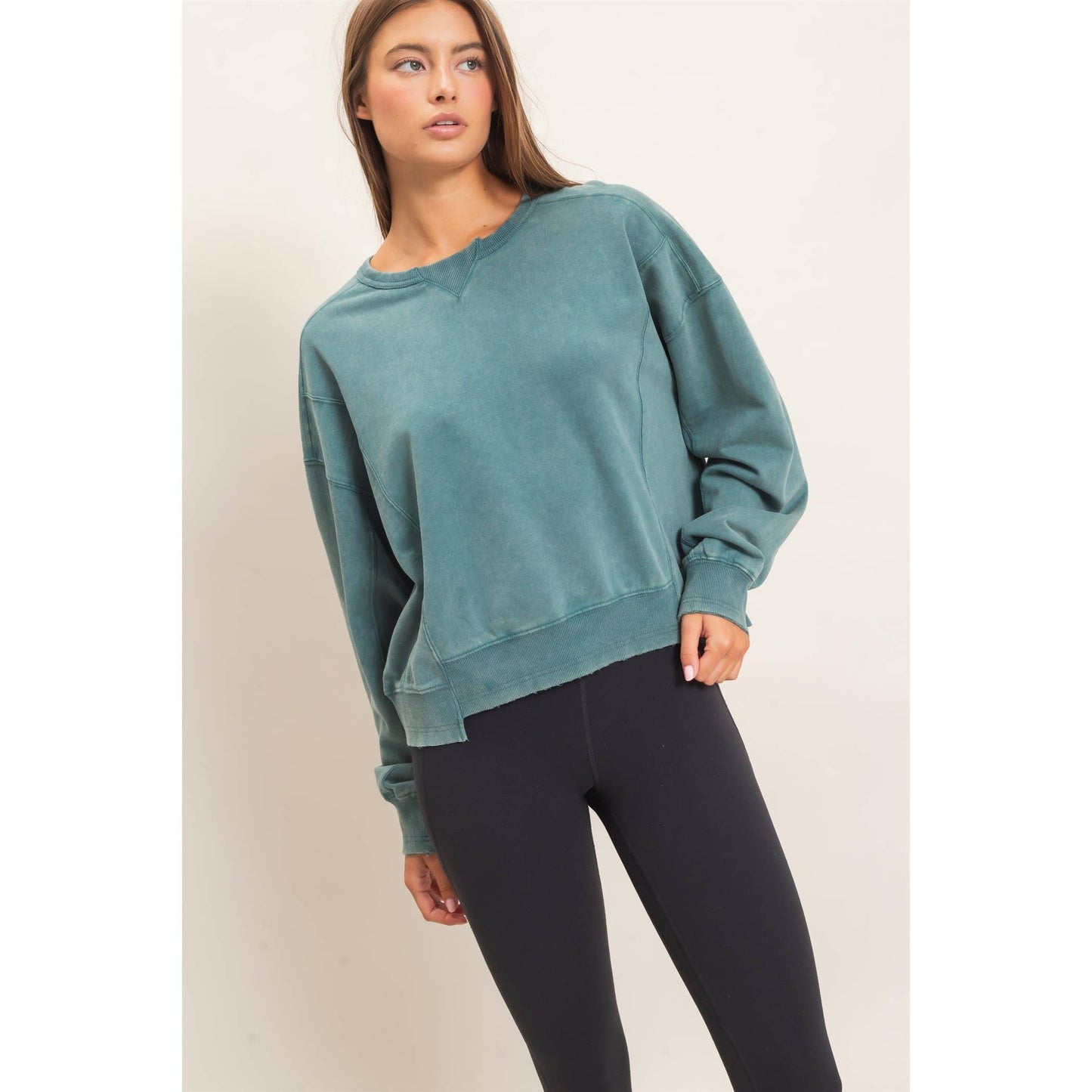 Acid Wash Seam Detail Crew Neck Sweatshirt