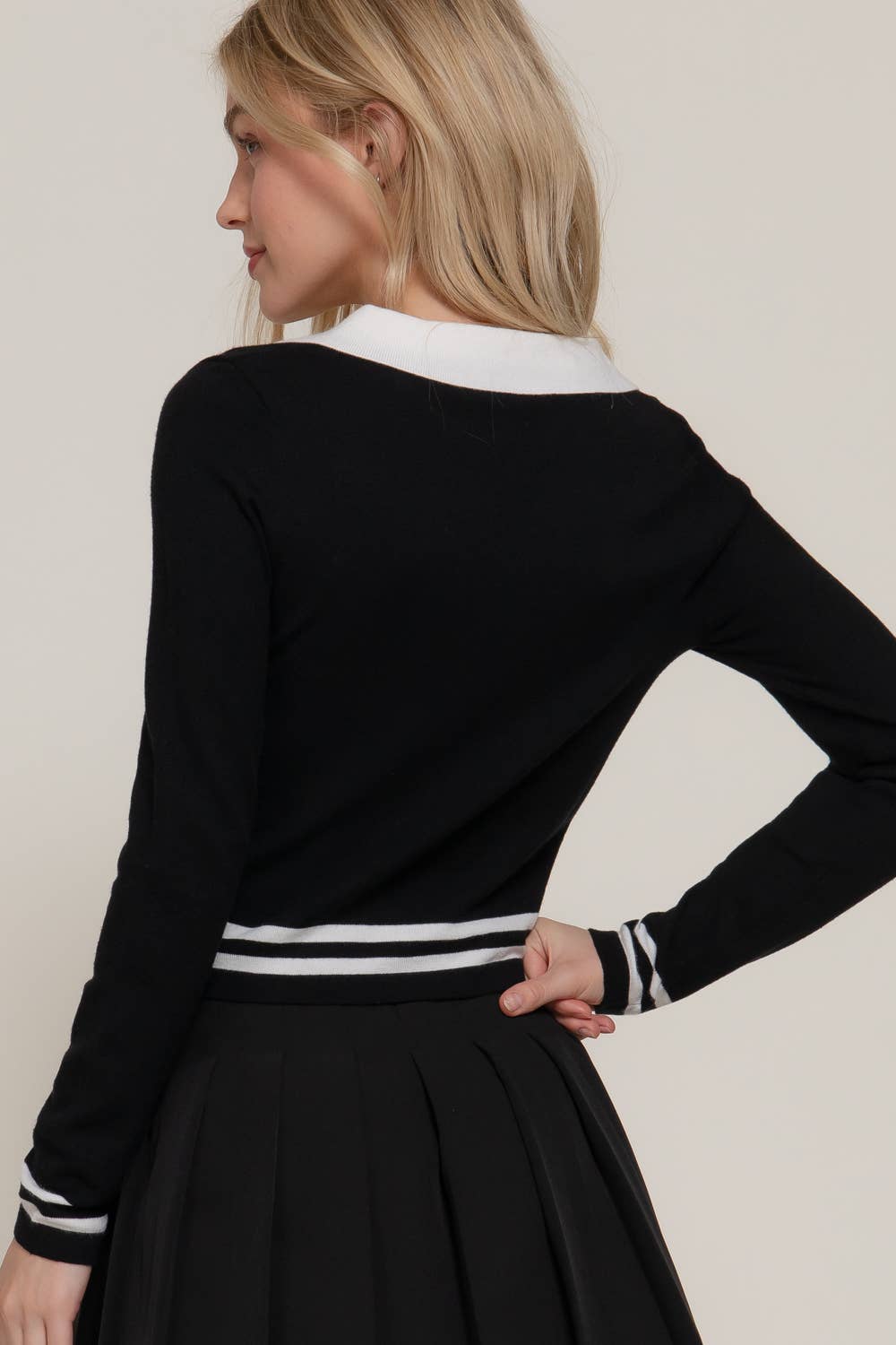 Long Sleeve Stripe Polo Sweater